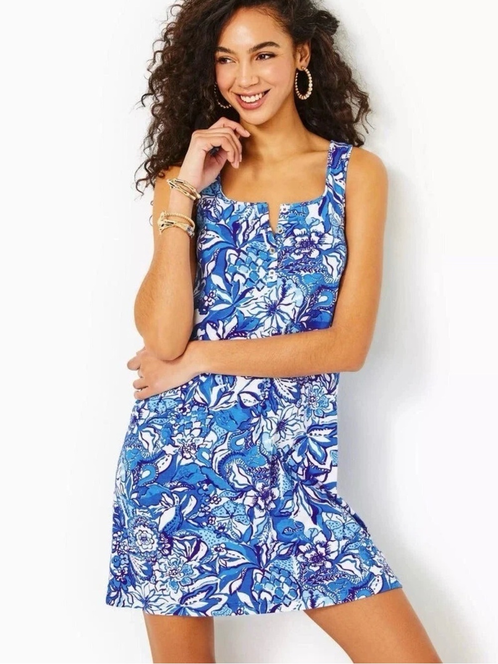 Lilly Pulitzer Lena Blue Floral Women's Tank Mini Dress